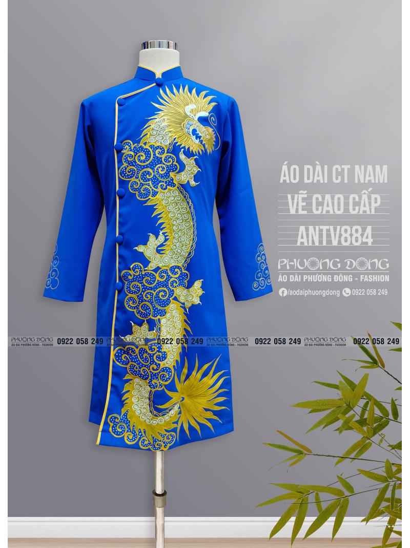 Áo Dài Cách Tân Nam Vẽ Màu Acrylic ANTV884